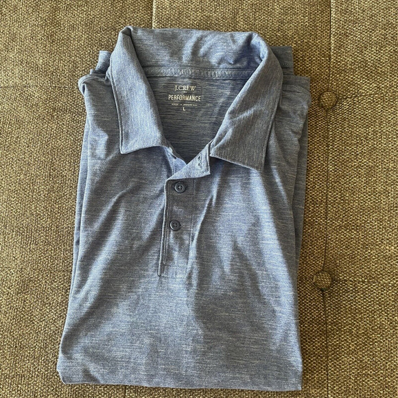 J. Crew men's Polo LARGE short sleeves blue 3/4 button down relaxed fit shirt - Picture 1 of 9